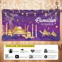 2 x Ramadan Mubarak Decorations, Large Fabric Muslim Ramadan Kareem Backdrop Banner Eid Mubarak Sign Photo Booth Backdrop Background for Muslim Ramadan Party Supplies, 78 x 43INCH