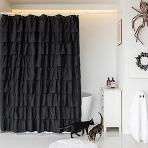 WestWeir Black Ruffle Shower Curtain - Gothic & Elegant Bathroom Decor, Ruffled Design, Boho & Vintage Chic, Easy Care, Lightweight, Fits Farmhouse & Modern Styles, 72" Fabric Cloth Bathroom Curtains