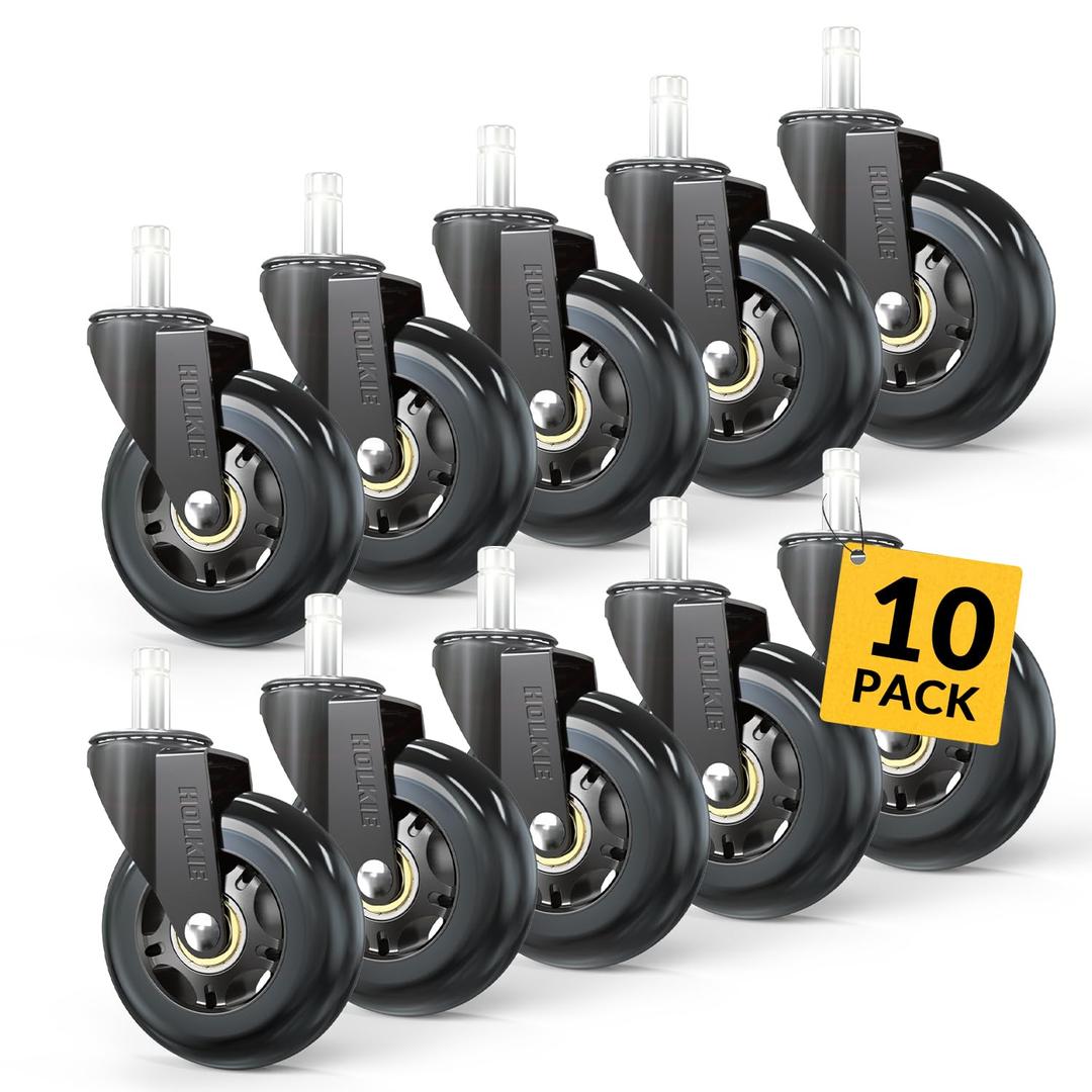HOLKIE Office Chair Wheels Roller Blade Caster Replacement 11x22mm Black 3 Inch Desk for Office, Rubber Rolling Set of 10 for Hardwood Floors Gaming Chair Wheels Smooth & Silence Gliding (10 Pack-11mm)