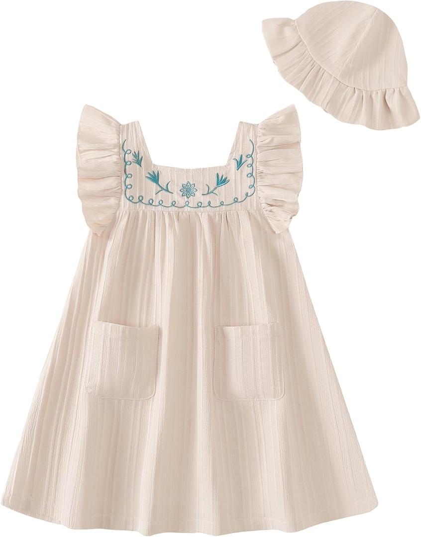 Toddler Baby Girls Summer Dresses Kids Girl Ruffle Sleeve 2-Piece Floral Smock Beach Dresses Sundress Size 12M-6T