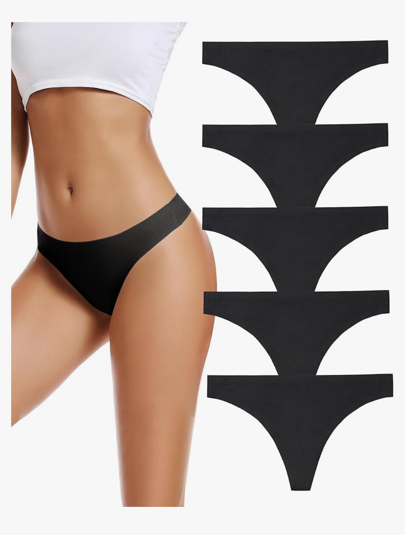 voenxe Seamless Women Underwear Thongs,No Show Ladies Thong,No Line Workout Breathable Comfortable Panties,Soft Undies,5-Pack, S