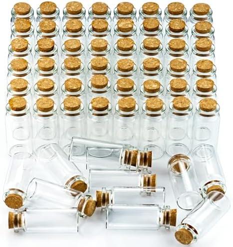 WFPLUS 48 Pcs 10ml Small Glass Bottles with Cork Stopper - DIY Mini Glass Jars, Tiny Clear Vials with Cork for Display Art Crafts Decoration Wedding Party Supplies
