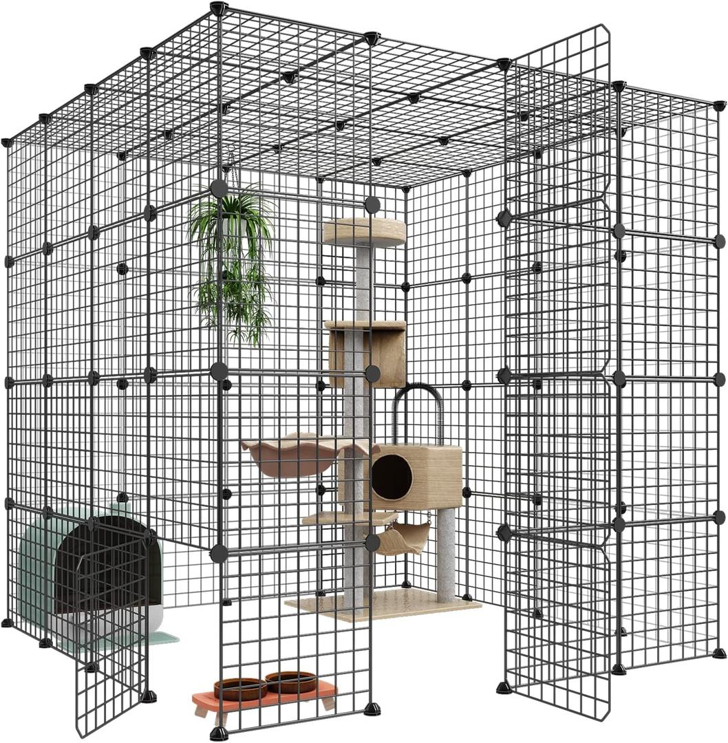 Eiiel Large Cat Cage Enclosures Indoor Detachable Metal Wire Kennels DIY Playpen Kitten Crate Large Exercise Place Ideal for 1-4 Cat (Without Platform