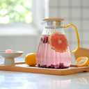 60 oz 1.8 L Glass Water Pitcher with Handle and Lid,Hand Blown Glass Pitcher for Coffee, Tea,Juice, Lemonade, and Hot/Cold Beverages, Heat Resistant