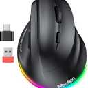 MEETION Ergonomic Mouse, Wireless Vertical Mouse RGB Backlit Rechargeable Mice for Bluetooth(5.2 + 3.0) & USB-A with USB-C Adapter 4 Adjustable DPI for Mac/Windows/Andriod/PC/Tablet/iPad Black