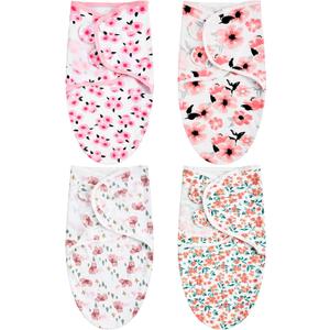 Newwiee 4 Pcs Preemie Baby Swaddle Wrap Adjustable Cotton Preemie Swaddle Blanket for Newborn Boys Girls(Flower Style,Fit for Preemies)