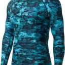 HUGE SPORTS Men's Rash Guard Long Sleeves UPF 50+ UV Sun Protection Quick Drying Splice Compression Swim Shirts (3X-Large, Pixel Green)