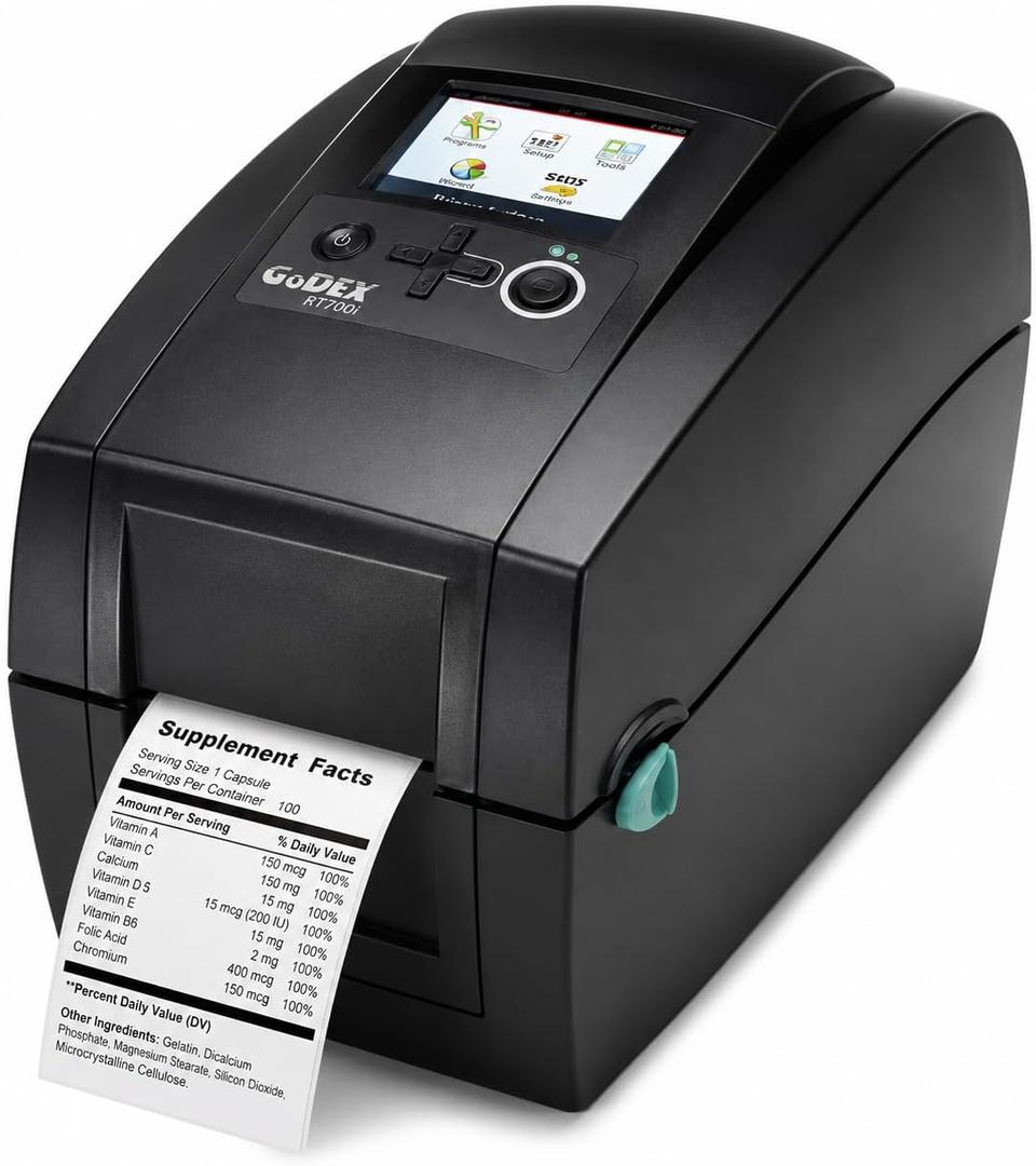 Godex RT200i 2" Thermal Transfer Printer with Color Display 203 dpi, 7 IPS, USB(H/D), RS232, Ethernet