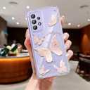2 x Clear Case Compatible with Samsung Galaxy A53 5G, Cute Butterfly Print Protective Cover for Girls Women, Slim Soft TPU Four Corners Shockproof Case for Samsung A53 - Light Pink Butterfly