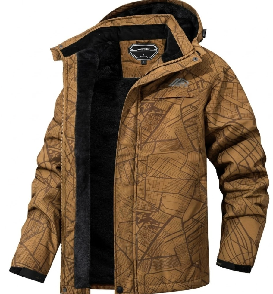 Men's Waterproof Ski Jacket Warm Winter Hooded Snowboarding Windbreaker Mountain Snow Coat, L Brown
