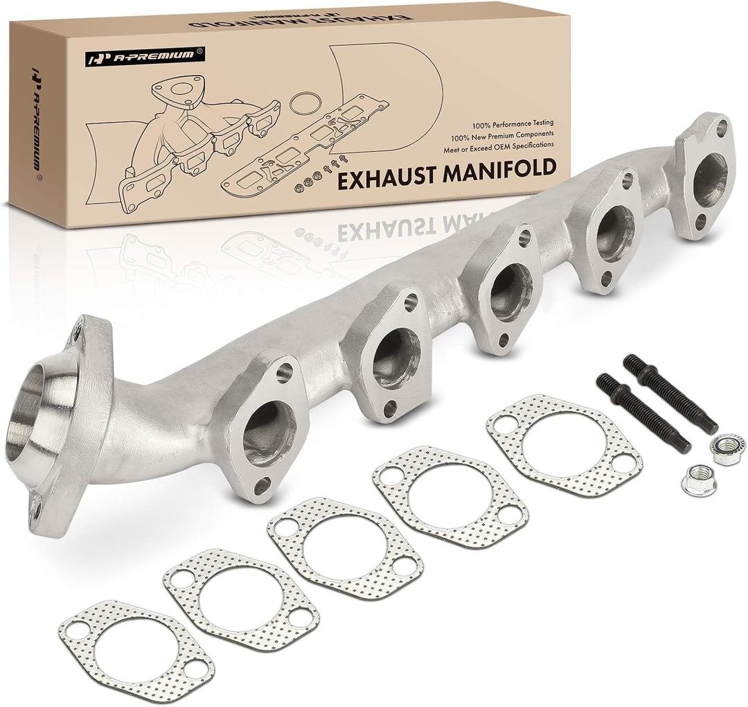 A-Premium Left Side [10Cyl 6.8L] Engine Exhaust Manifold Kit W/Gasket, Studs & Nuts Fit for Ford F-250 F-350 F-450 F-550 Super Duty 2000-2004, E-350 Club Wagon, Excursion, E-350 E-450 E-550 Super Duty