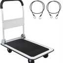 LEADALLWAY Foldable Push Cart Platform Cart 330lbs Capacity 4 Wheels 28.7x18.5x32.3inches White with 2 Ropes Small Flatbed Cart
