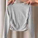 RoseSeek Girl's Bow Embroidery Long Sleeve T Shirts Lace Trim Crew Neck Ruched Cute Tee Tops Fall Clothes (Gray)