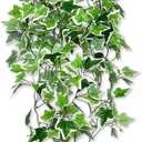 2 Pack Artificial Hanging Ivy 3.3ft - White Edge | Fake ivy for indoor/outdoor decor, weddings, photography. Realistic hanging vine, easy to hang. No basket included.
