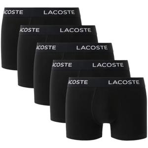 Lacoste Men's Cotton Stretch Essentials Trunks, 5-Pack (X-Large, Black With Black Waistbands)