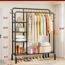 Sakugi Clothes Rack - Double-Rod Clothing Rack with Built-In Hooks & Shelves, Multi-Functional Wardrobe Closet for Bedroom, Living Room, Entryway, 41.3" x 15.3" x 59.8", Black