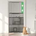 54"-87" Height Adjustable Extra Tall Cat Gate for Doorway, 27.1"-42" Extra Wide Pet Gate with Cat Door & Extension Kits, Pressure Mounted Dog Cat Barrier for Indoor Stairs, Studio, Kitchen (Black)
