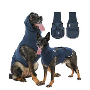 Meifsou Dog Anxiety Vest with Hood, Skin-Friendly Thunder Jacket for Dogs, All-in-One Dog Calming Shirt with Hood for Thunder, Fireworks, Separation - Keep Pet Calm Without Medicine, Dark Blue, M