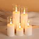 Clear Glass Flameless Candles with Remote Batteries, Flickering Slim LED Pillar Candles Set of 5