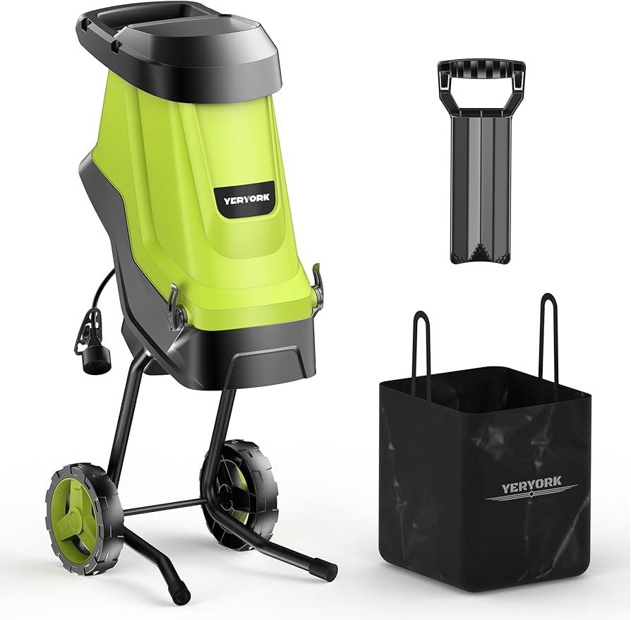Wood Chipper, 15-Amp with 1.8" Feed Hopper 45L Collection Bag Electric Wood Chipper & Shredder Compact & Efficient Mulcher for Easy Cleanup Ideal for Yard Waste, Branches, and Leaves Green