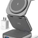 Wireless Charger for MagSafe, AC Island 5-in-1 Portable Travel Charging Station, 15W Max Fast Foldable Magnetic Stand, Evolved for iPhone 16/15/14/13 Series, Apple Watch, AirPods (with 35W Adapter) (Gray)