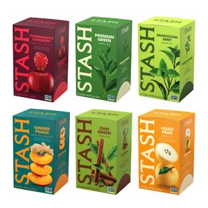 STASH Green Tea Variety Pack – Caffeinated, 6 Boxes of 18-20 Tea Bags Each – Pomegranate Raspberry, Premium Green, Moroccan Mint, Ginger Peach, Chai Green & Asian Pear Harmony (EXP 06/01/28)