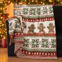 Namalu Large Chrismas Gingerbread Throw Blanket 50 x 60 Inch Soft Xmas Gingerbread Man Knit Throw Reversible Knitted Blanket for Couch Bed Sofa, Microfiber Lightweight Decorative Poinsettia