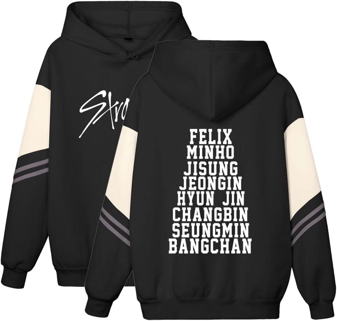 SKZ Hoodie Felix Bangchan Hyunjin Jisung Changbin Minho Seungmin Sweatshirt Merch for Women (Black, XXL)
