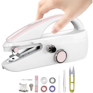 Handheld Sewing Machine,Two dear,Mini sewing machine,Easy to Use and Fast Stitch Suitable for Clothes,Fabrics, DIY Home Travel Electric Handheld Sewing Machine for Beginner.pink