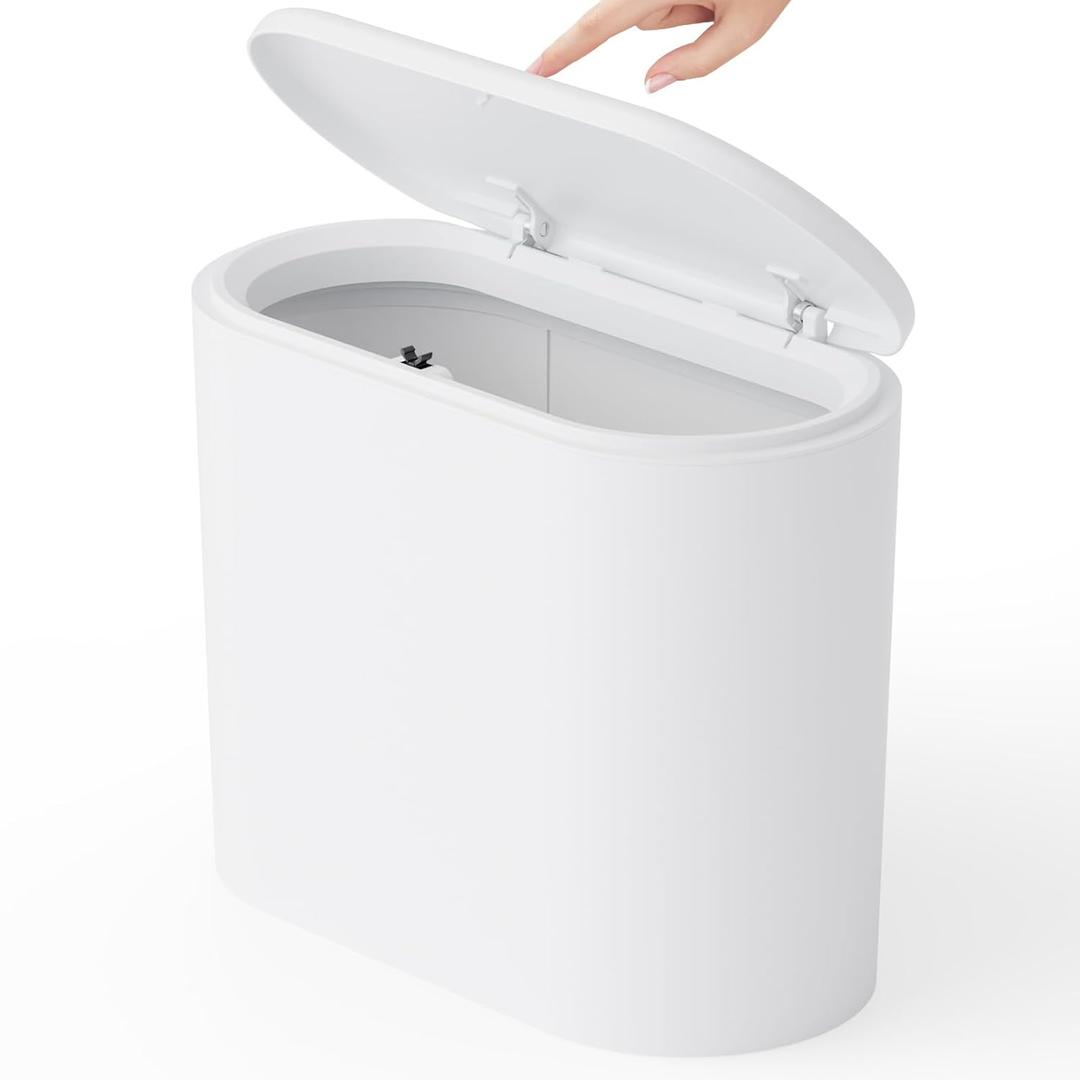Yieach White 3.17 Gallon Slim Small Bathroom Trash Can with Lid,12L Plastic Thin Trashcans and Covered Wastebasket,Pet or Dog Proof Garbage Can for Bedroom,Rv,Dorm,Office and Lidded Bathroom Trashcan