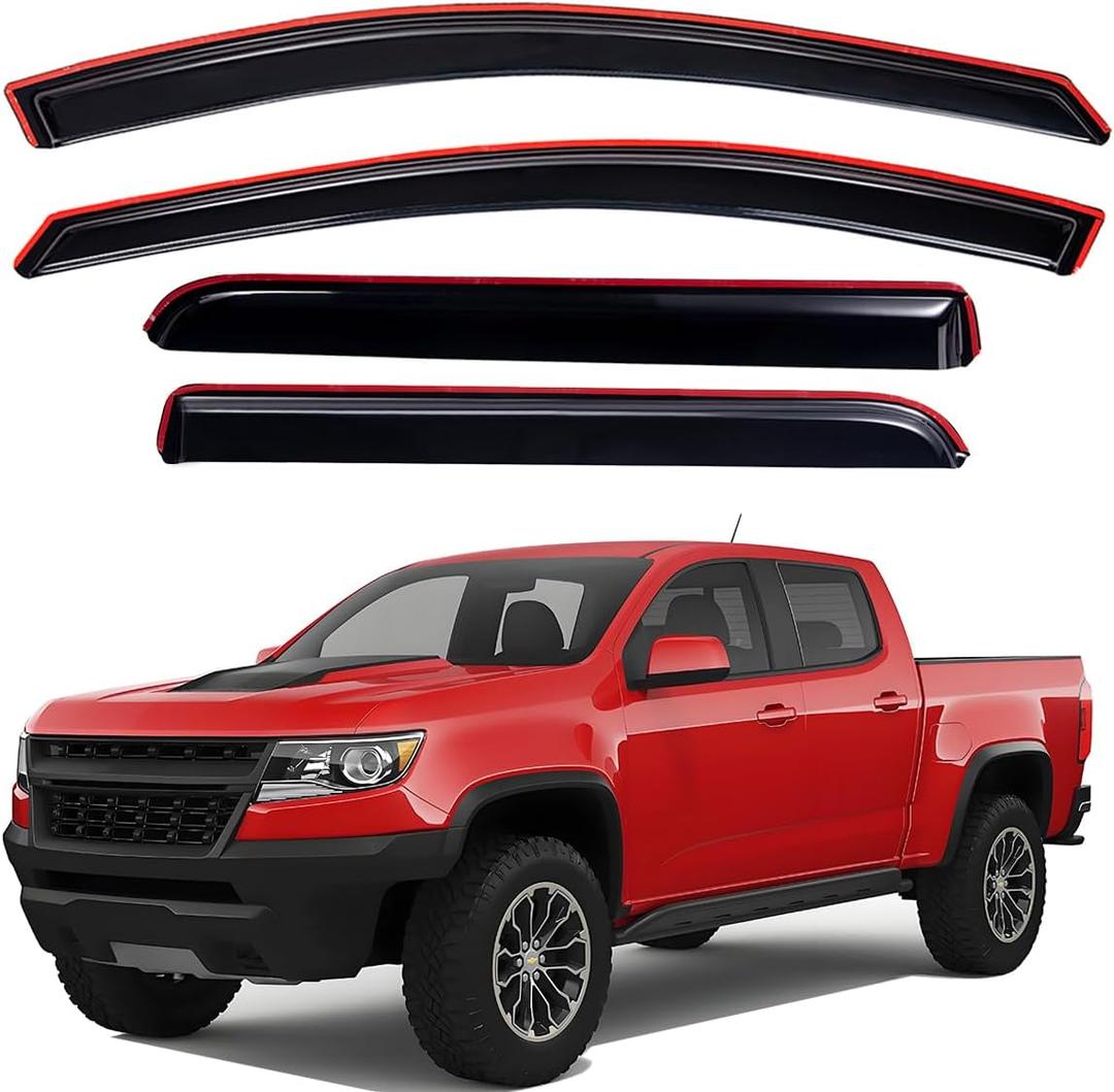 Lightronic Extra Durable Clip-on in-Channel Auto Vent Window Visor, Fits 2015-2022 Chevrolet Colorado & GMC Canyon, Crew Cab, UV Protection Rain Guard, Original Wind Deflector, Dark Smoke, 4-Pcs