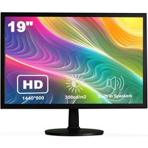 19" 1440x900 PC Monitor Office Monitor HDMI VGA LED Desktop Display Dual Speakers,60Hz,5ms,VESA Mounting,Wide Viewing Angle 170,Brightness 300cd/m,Tilt Adjust,Business Computer Screen