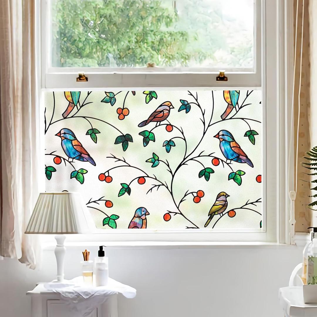 DKTIE Retro Stain Glass Window Film for Glass Bas-Relief Texture 2nd Generation Frosted Film Two-Way Privacy Day and Night 3D Static Stained Glass Cling Tint (S628, 17.7in X 78.7in)