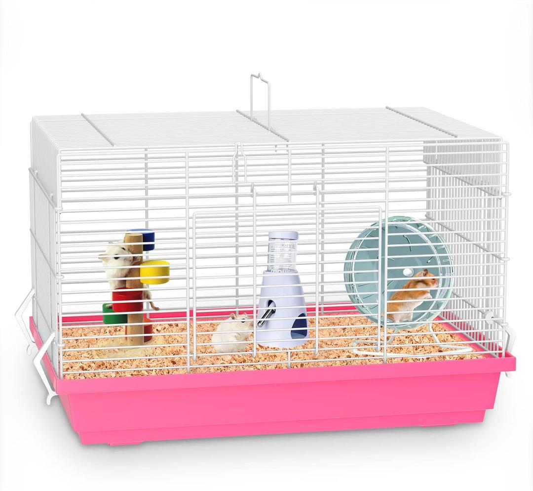 Hamster cage for Hamsters, Gerbils, mice, Rats, Small Guinea Pigs and Other Small Animals. (Large, Pink)