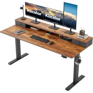 Klicelor 63 x24 Inch Electric Standing Desk with Drawers, Adjustable Height Small Sit Stand Desk for Home Office, Compact Computer Workstation with Storage– Rustic Brown