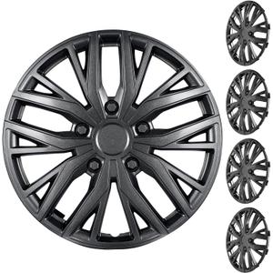14 Inch Grey Universal Hubcaps Wheel Rim Covers, 4 Pack Snap-On Replacement Wheel Covers for Cars, Trucks and SUVs with Flat Steel Wheels (Grey)
