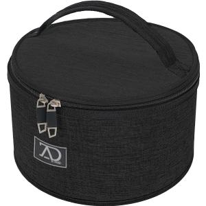 Travel Case for Wigs, Black Quilted Nylon with Interior Mirror, Zipper, & Double Stitching, Lightweight & Portable Wig Pouch by Adolfo Design (BK)