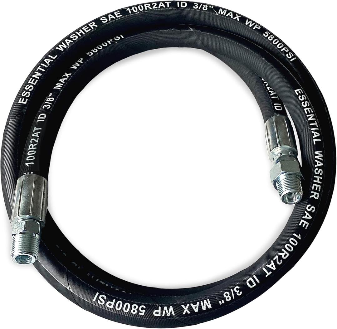 Essential Washer Pressure Washer Hose Whip | 5800 PSI | Heavy Duty High Pressure Water Hose with 3/8" Male NPT Fixed and Swivel Ends (6 Feet)
