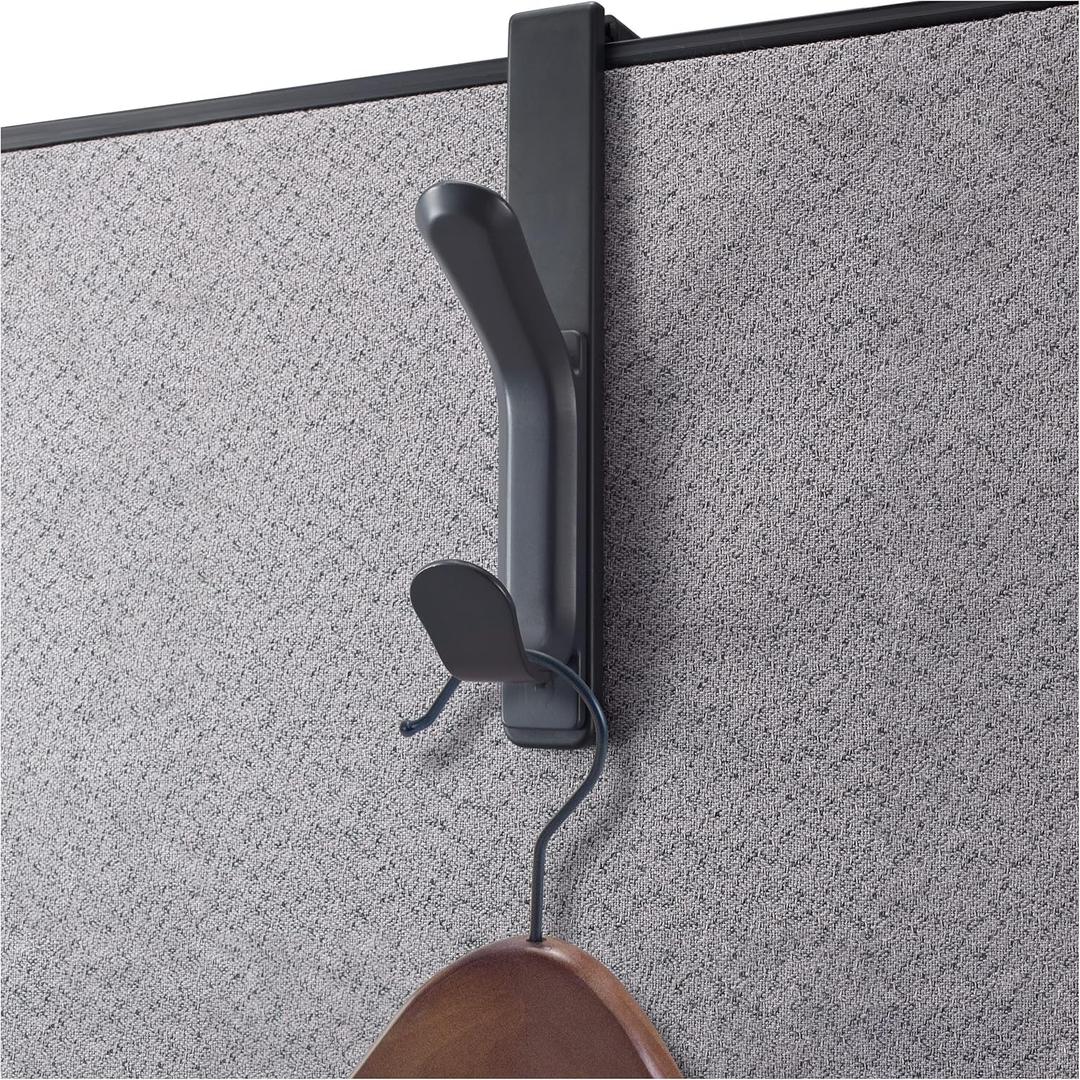 Officemate Double Coat Hooks for Cubicle Panels, Adjustable 1.25-3.5 Inch, Charcoal (22005) (Black)