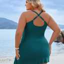 Blooming Jelly Women Plus Size Swimsuit One Piece Swim Dress Tummy Control Bathing Suits Criss Cross Modest Swimwear, Teal 4XL
