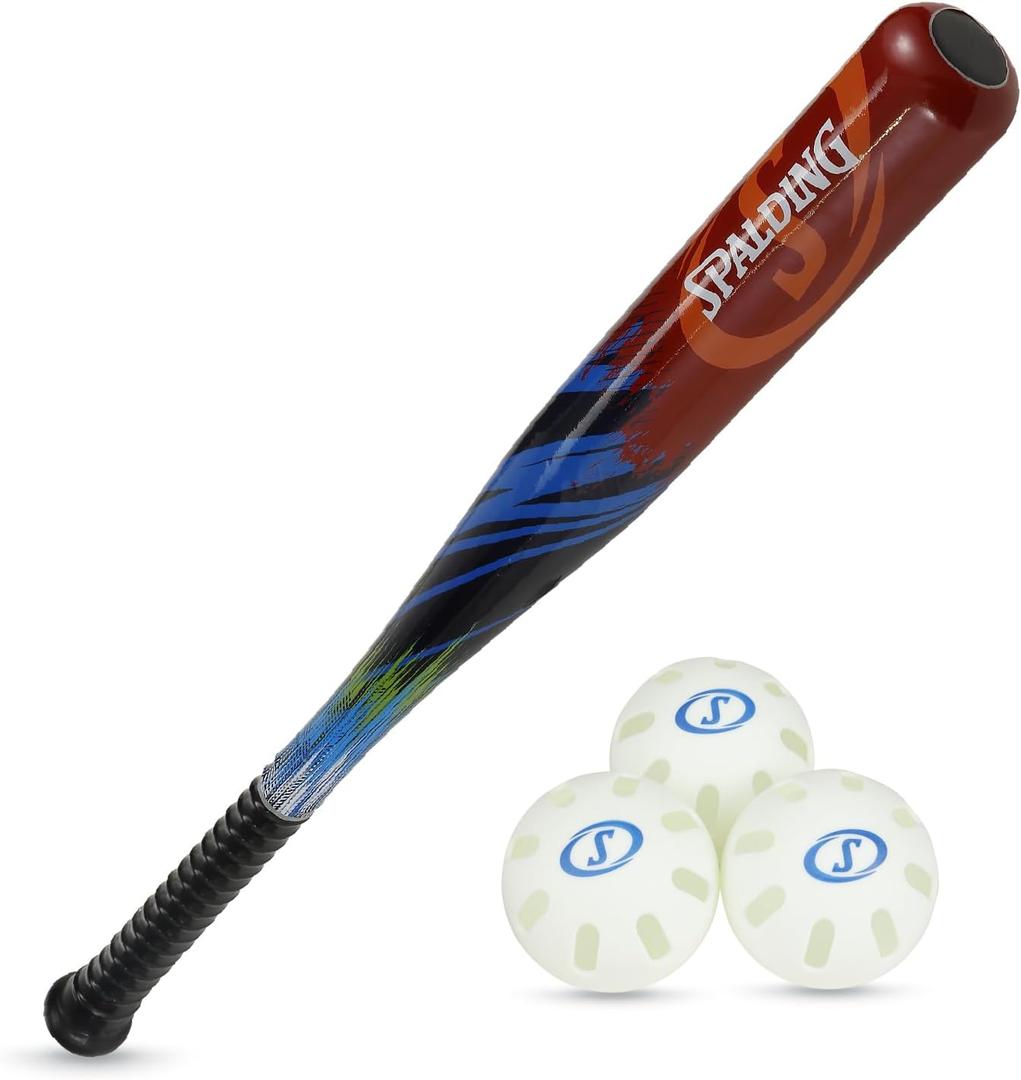 Spalding - Junior Bat and Ball Set, 29" Bat with 3 Training Balls, Beginner Backyard Baseball Fun, Outdoor Play for Kids (Orange)