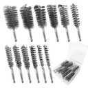 12Pcs Stainless Steel Bore Brush Set with 1/4" Hex Shank 8-30mm Wire Brush for Power Drill for Rust and Tube Cleaning