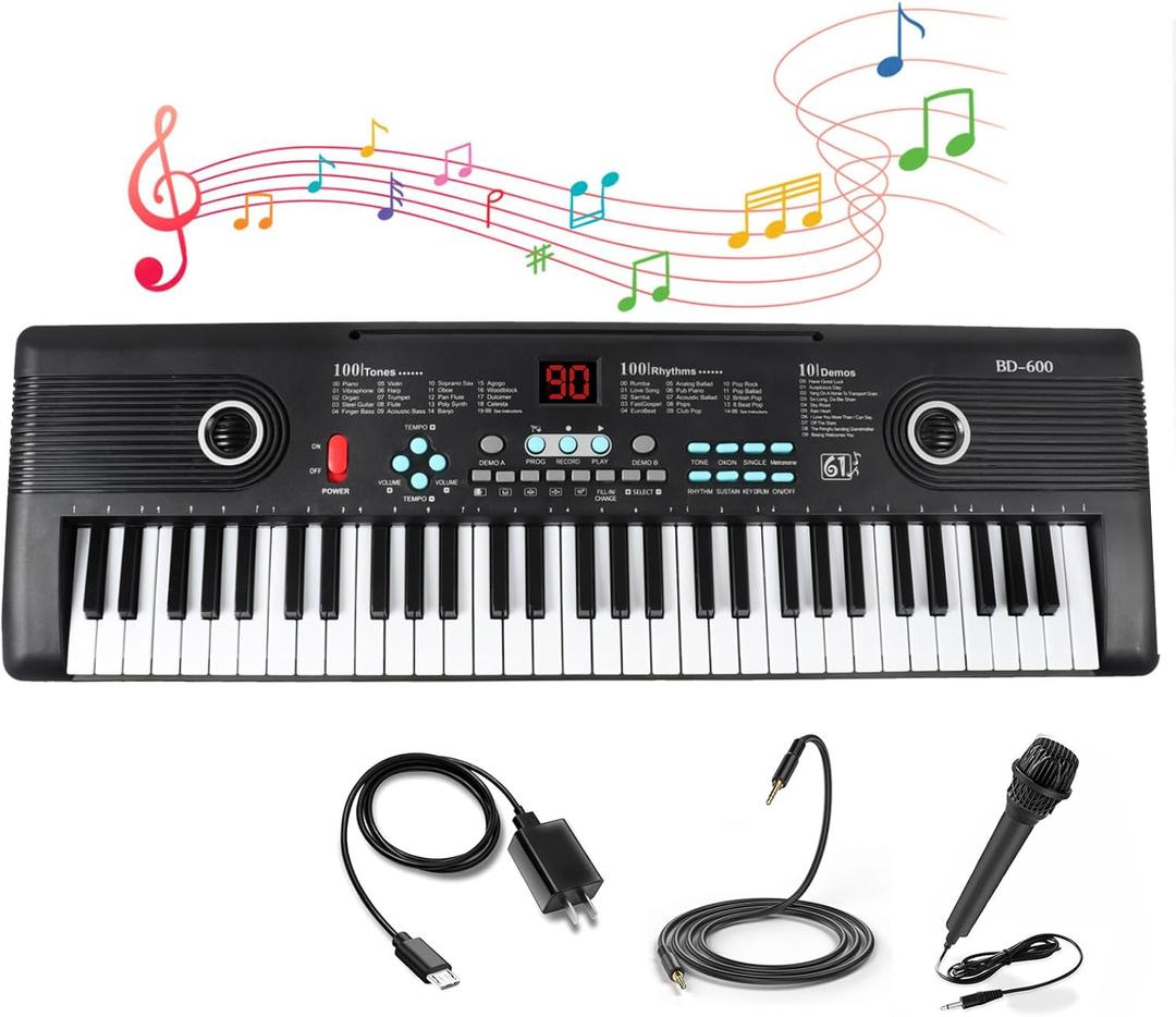 61 Keys Piano Keyboard, Electronic Digital Piano with Built-in Speaker Microphone, Portable Keyboard Gift Teaching for Beginners, Electric Piano for Kids, Birthday Gift for Children