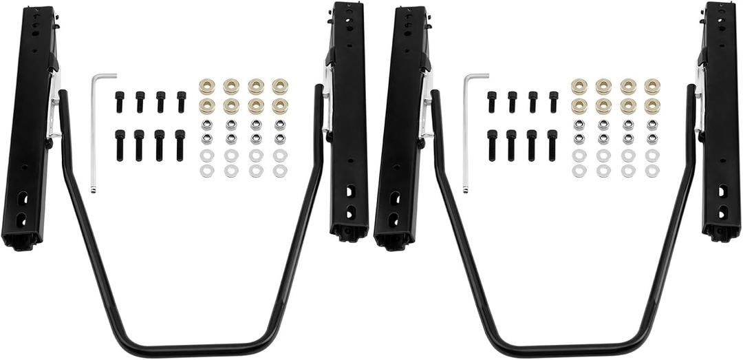2 Sets Universal Car Seat Slider, Dual Locking Rails Brackets Kit, Steel Frame, Black