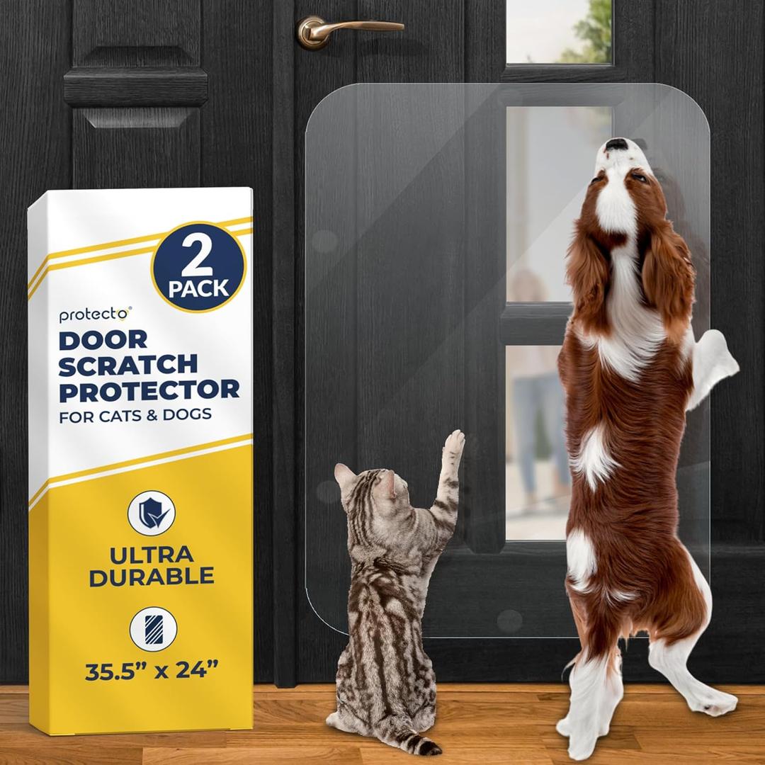 PROTECTO 2 Pack 35.5x24 Door Protector from Dog Scratching Cat & Dog Scratch Guard for Indoor/Outdoor Use Easy Install on Walls, Glass, Screen Doors (2-pack Clear)