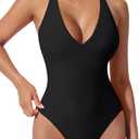 SUUKSESS Women Sexy Low Back One Piece Swimsuit Slimming Tummy Control Bathing Suit (Black, L)