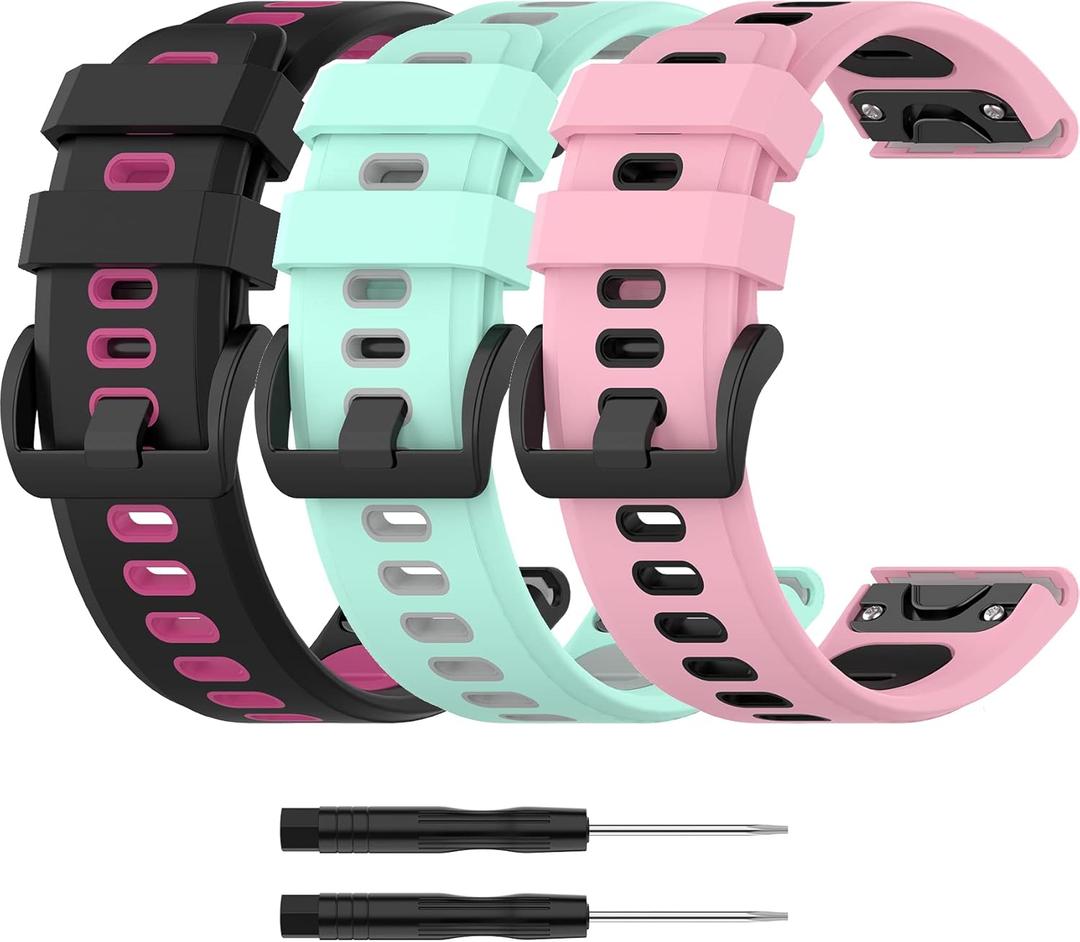 Sport Strap Compatible with Garmin Forerunner 955/955 Solar Band Breathable Silicone Watch Band Wristbands Adjustable Replacement Bands for Forerunner 955 Women&Men (NavyGreen&Black&DarkBlue) (Black&Pink&Teal)