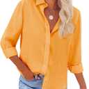 siliteelon Button Down Shirts for Women Dress Shirts Cotton Long Sleeve Collared Blouse Work Business Casual Tops (Yellow, XS)