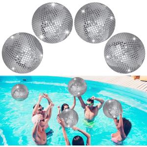 4 Pieces 11 Inch Inflatable Disco Ball Inflatable Ball with Disco Ball Cover Rope Christmas Hanging Decorated Disco Ball Party Decorations, Party Design for Swimming Pool Decorations Outdoor