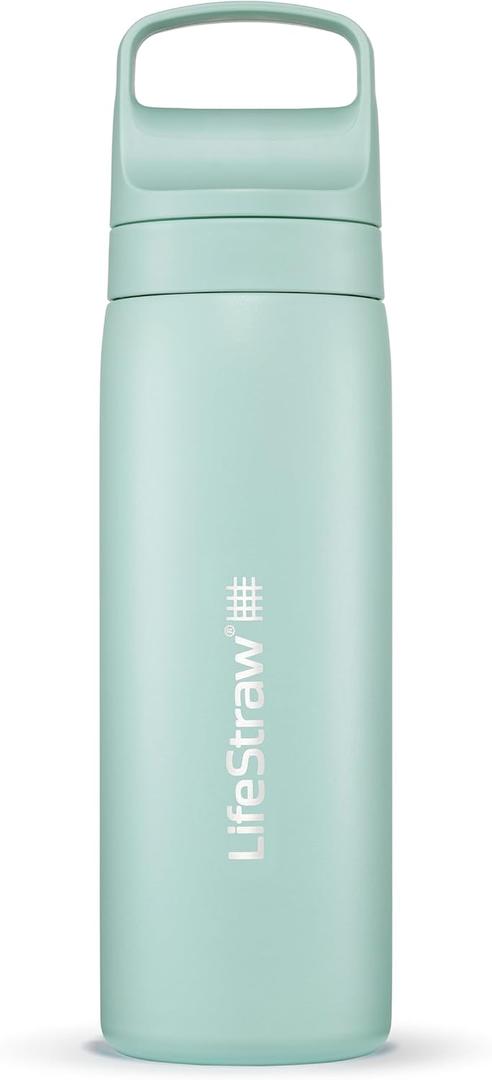 LifeStraw Go Series  Insulated Stainless Steel Water Filter Bottle for Travel and Everyday Use, Removes Bacteria, Parasites and Microplastics, Improves Taste, 18oz Seafoam